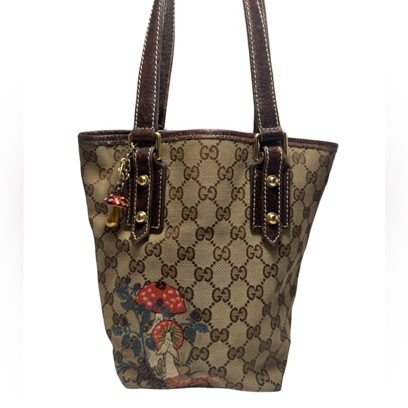 Gucci GG Canvas Embroidered Mushrooms Tote Bag w/ Charm - Picture 1 of 15
